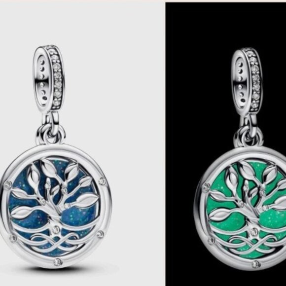 PANDORA Sterling Silver Glow-in-the-dark Infinity Tree Double Dangle 793599C01 - Picture 1 of 15